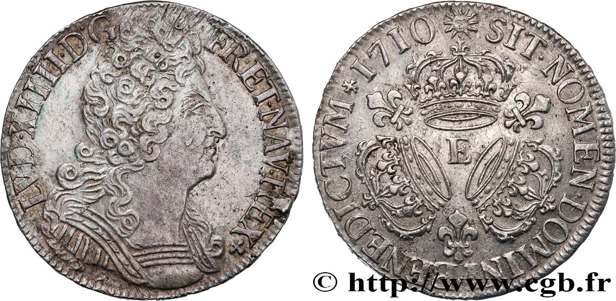 LOUIS XIV  THE SUN KING  Demi-écu aux trois couronnes 1710 Tours AU