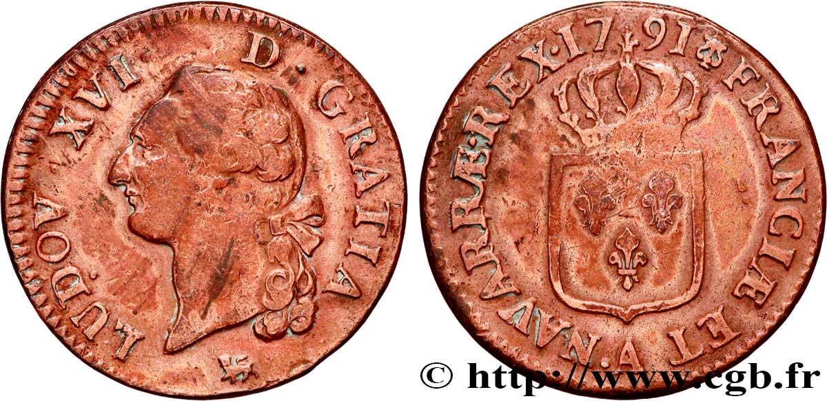 LOUIS XVI Sol dit &nbsp;à l&nbsp;écu&nbsp; 1791 Paris TB+