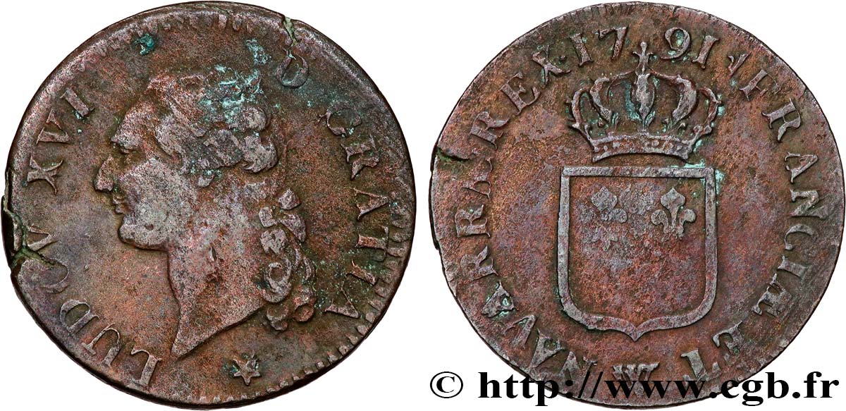 LOUIS XVI Sol dit  à l écu  1791 Lille TB+