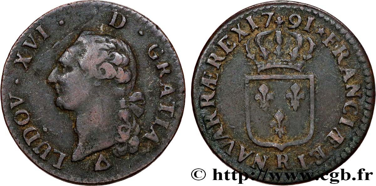 LOUIS XVI Sol dit  à l écu  1791 Orléans TB+