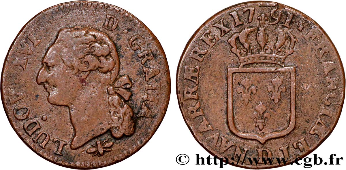 LOUIS XVI Sol dit  à l écu  1791 Lyon TTB