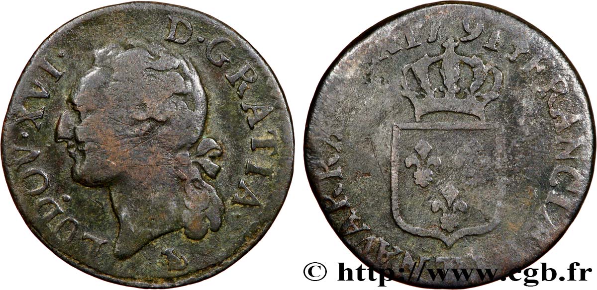 LOUIS XVI Demi-sol dit  à l écu  1791 Nantes VF