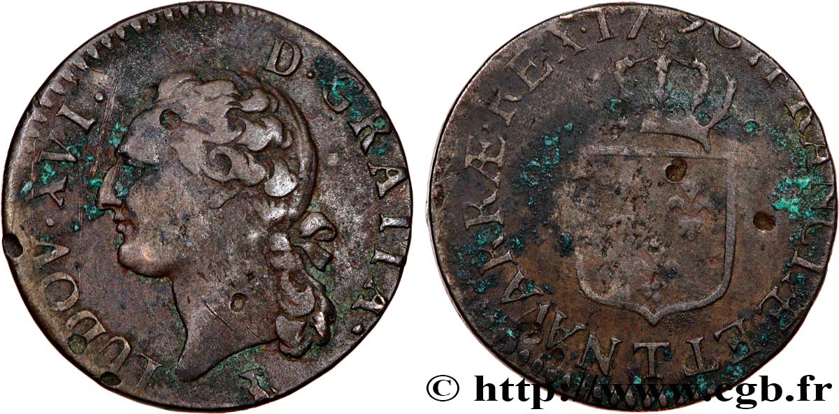 LOUIS XVI Demi-sol dit  à l écu  1790 Nantes TB+