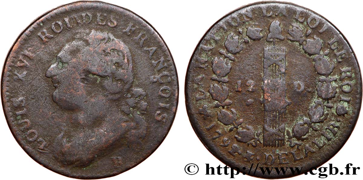 LOUIS XVI (MONARQUE CONSTITUTIONNEL)  12 deniers dit &nbsp;au faisceau&nbsp;, type FRANÇOIS 1792 Rouen TB