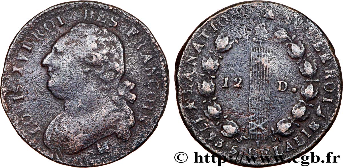 LOUIS XVI (MONARQUE CONSTITUTIONNEL)  12 deniers dit  au faisceau , type FRANÇOIS 1793 Marseille TB