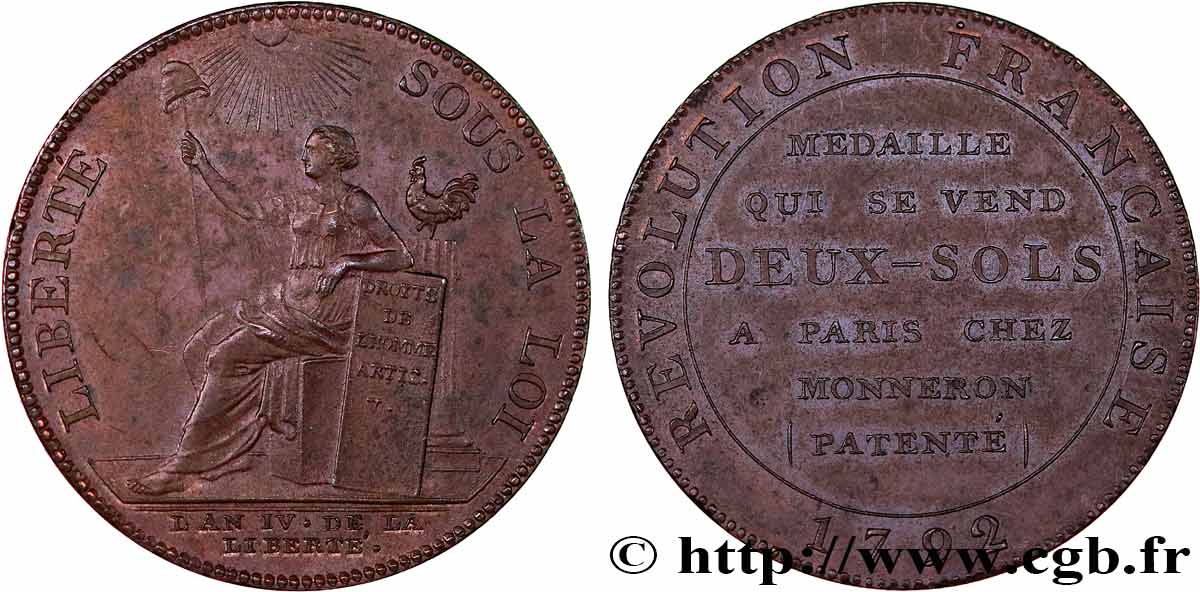 CONFIANCE (MONNAIES DE...) Monneron de 2 sols à la Liberté 1792 Birmingham, Soho TTB