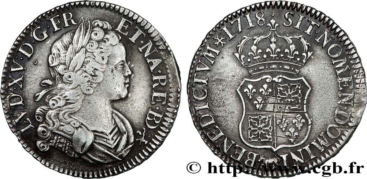 LOUIS XV  THE WELL-BELOVED  Écu dit  de France-Navarre  1718 Pau q.SPL