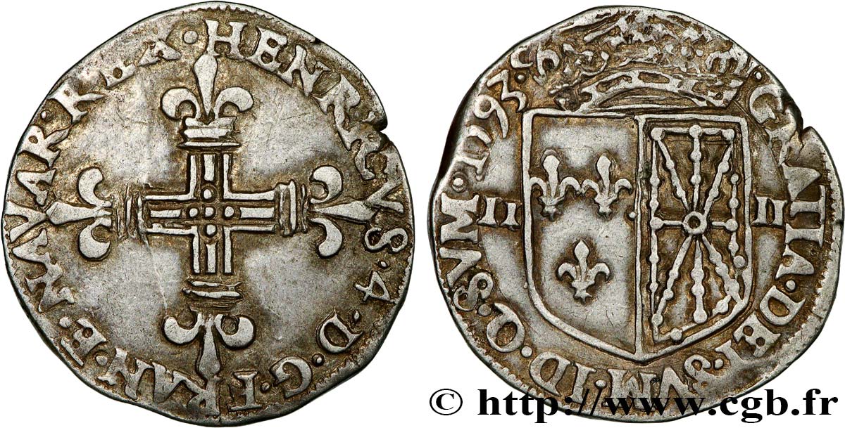 HENRY IV Quart d écu de Navarre 1593 Saint-Palais q.SPL