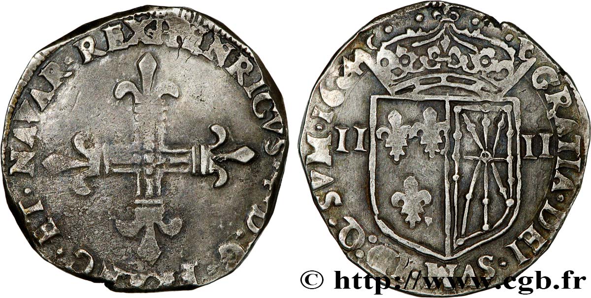 HENRI IV LE GRAND Quart d écu de Navarre 1604 Saint-Palais TB+/TTB