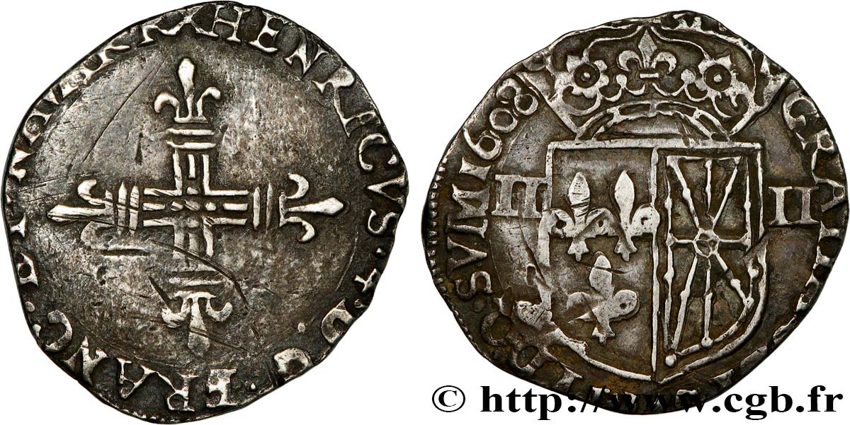 HENRI IV LE GRAND Quart d écu de Navarre 1608 Saint-Palais TTB