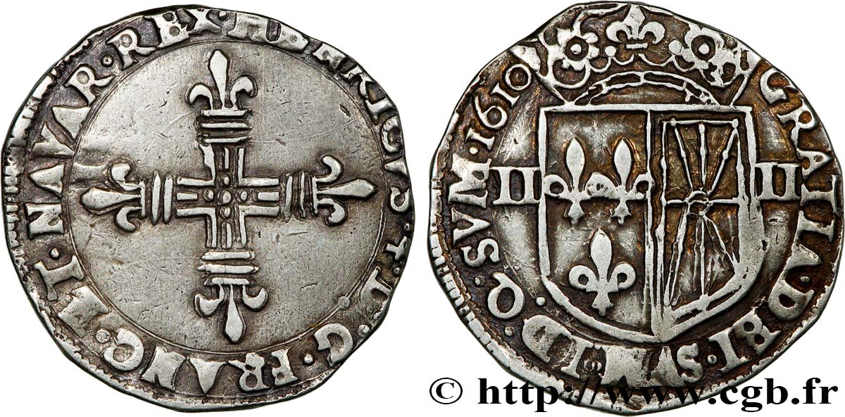 HENRI IV LE GRAND Quart d écu de Navarre 1610 Saint-Palais TTB+
