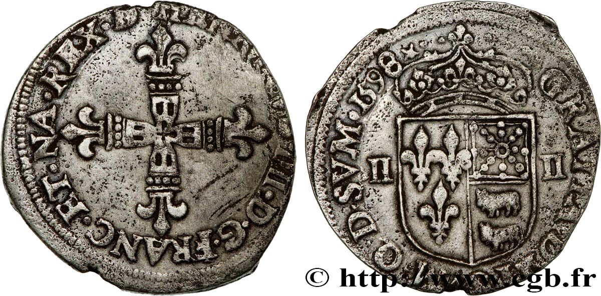 HENRY IV Quart d écu de Béarn 1598 Morlaàs XF/AU