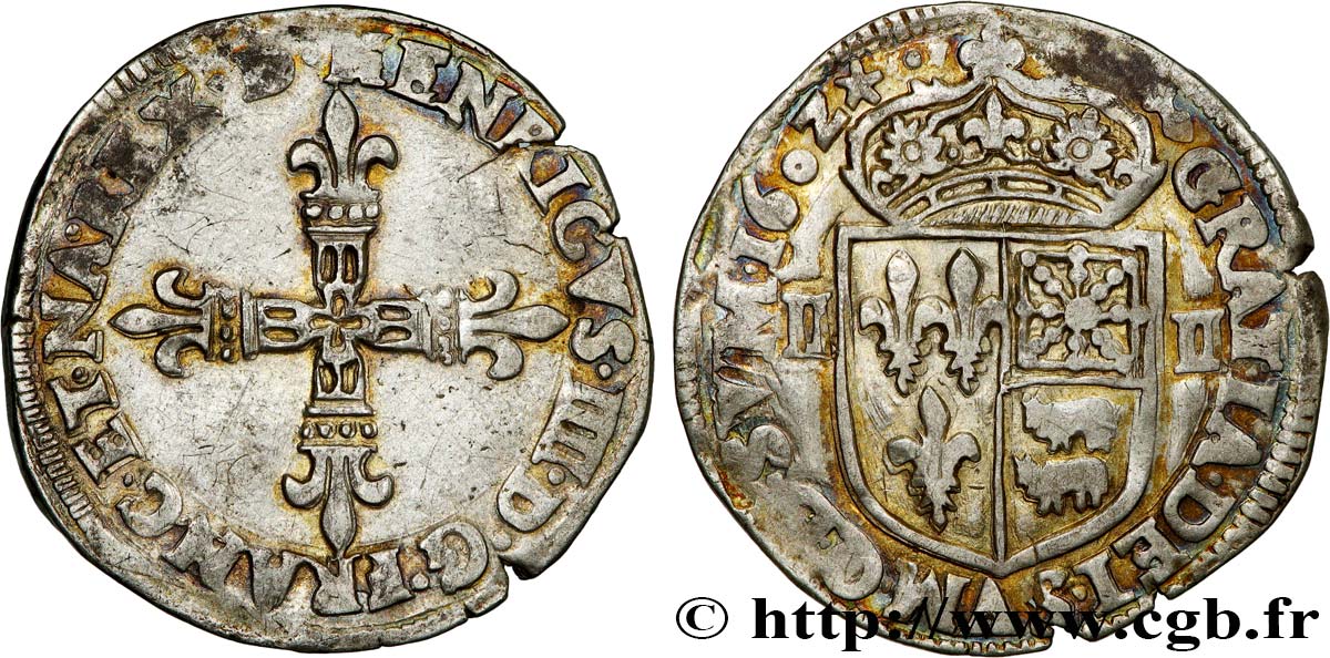 HENRY IV Quart d écu de Béarn 1602 Morlaàs SS