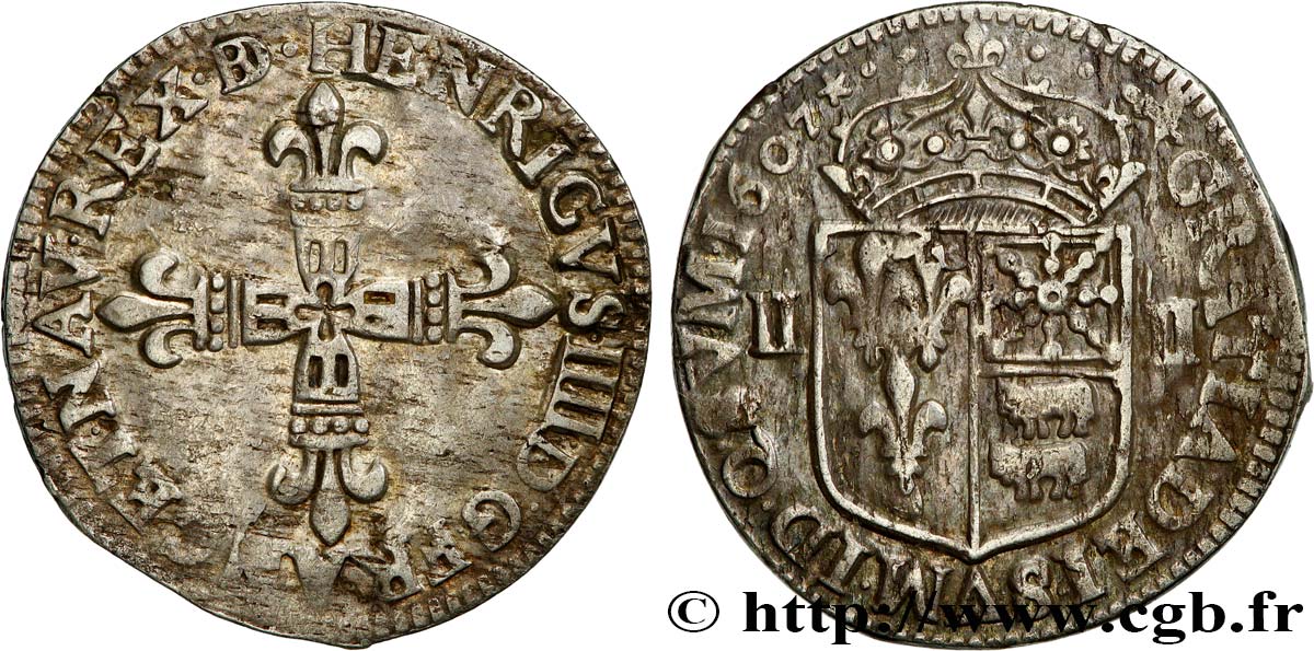 HENRI IV LE GRAND Quart d écu de Béarn 1607 Pau TTB
