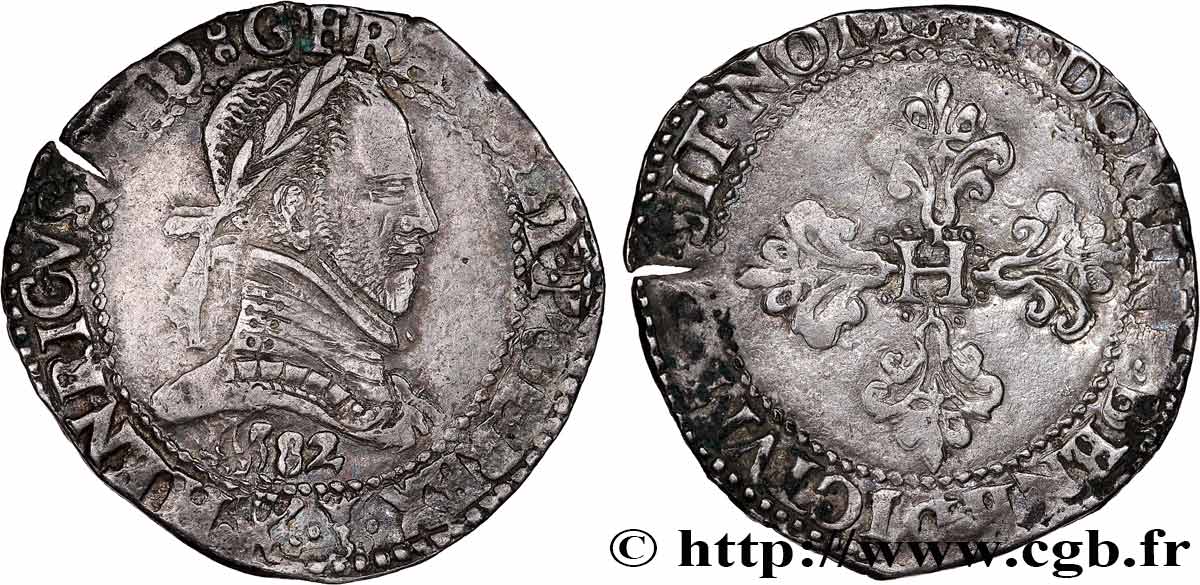 HENRY III Franc au col plat 1582 Bordeaux XF