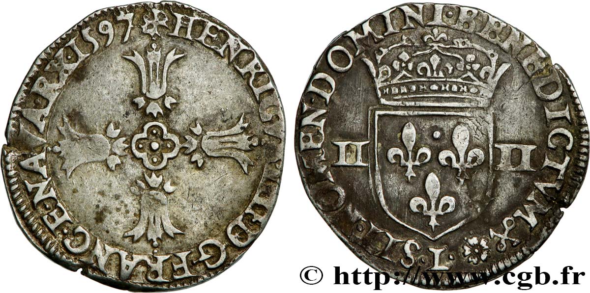 HENRY IV Quart d écu, croix feuillue de face 1597 Bayonne fVZ