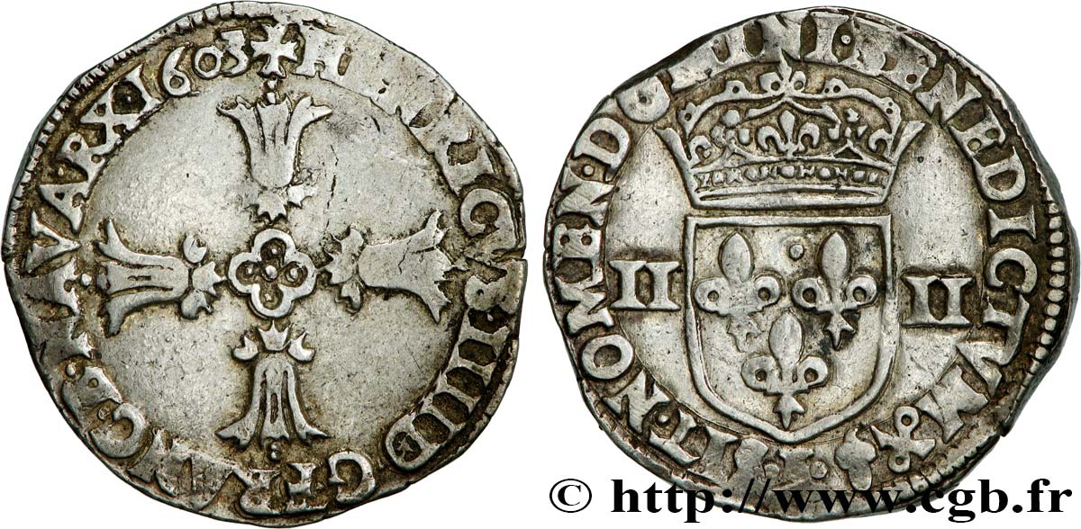 HENRY IV Quart d écu, croix feuillue de face 1603 Bayonne BB