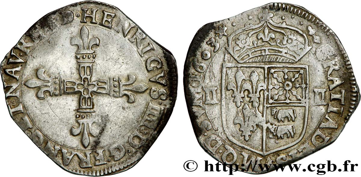 HENRY IV Quart d écu de Béarn 1603 Morlaàs MBC+