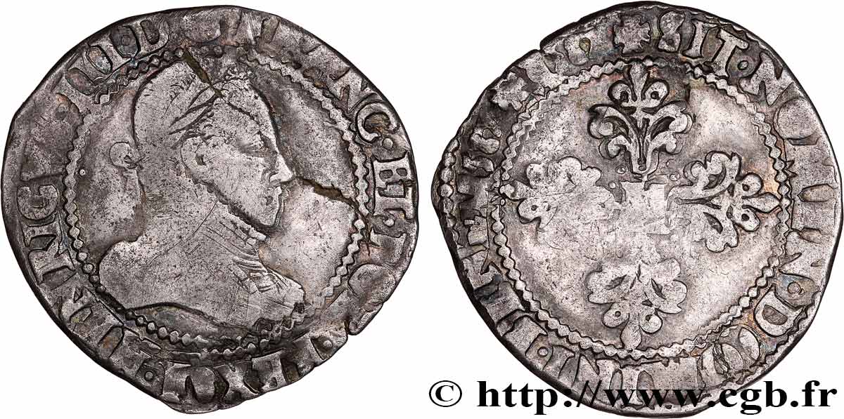 HENRI III Demi-franc au col gaufré 1587 Angers TB