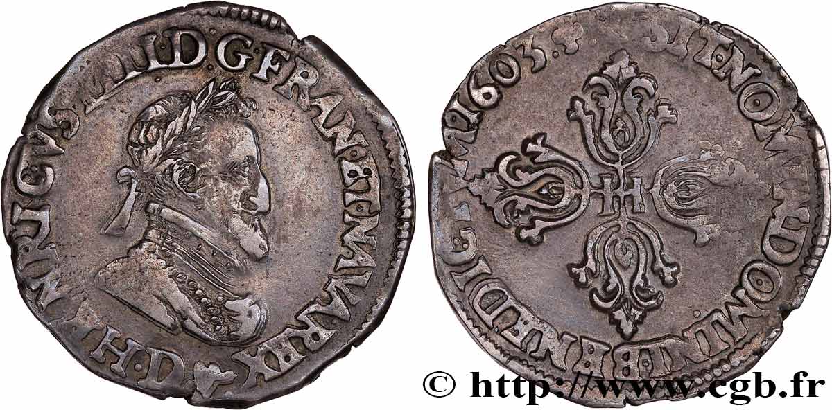 HENRI IV LE GRAND Demi-franc, type de Lyon 1603 Lyon TTB+