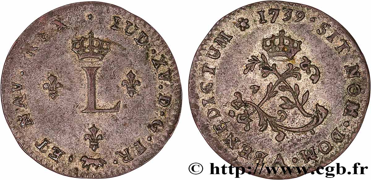 LOUIS XV DIT LE BIEN AIMÉ Double sol de billon 1739 Paris SUP