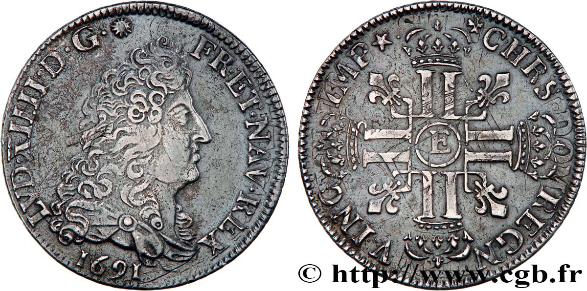 LOUIS XIV  THE SUN KING  Quart d écu aux huit L, 1er type 1691 Tours q.SPL