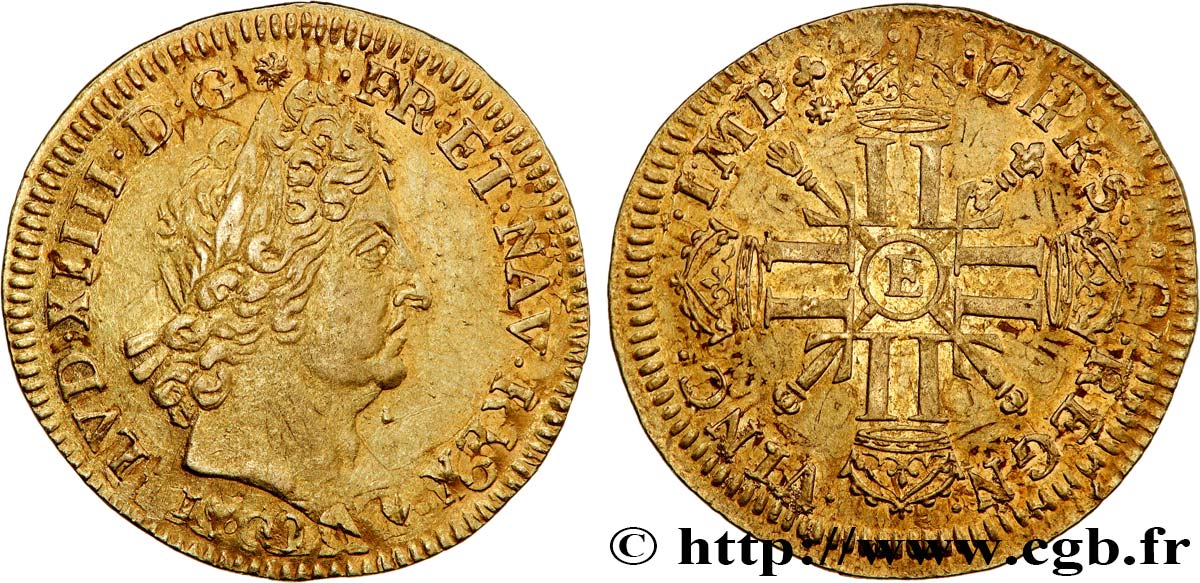 LOUIS XIV  THE SUN KING  Louis d’or aux huit L et aux insignes 1702 Tours AU