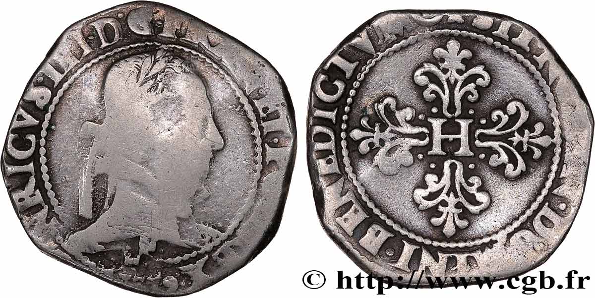 HENRY III Franc au col plat 1579 Angers VF/VF