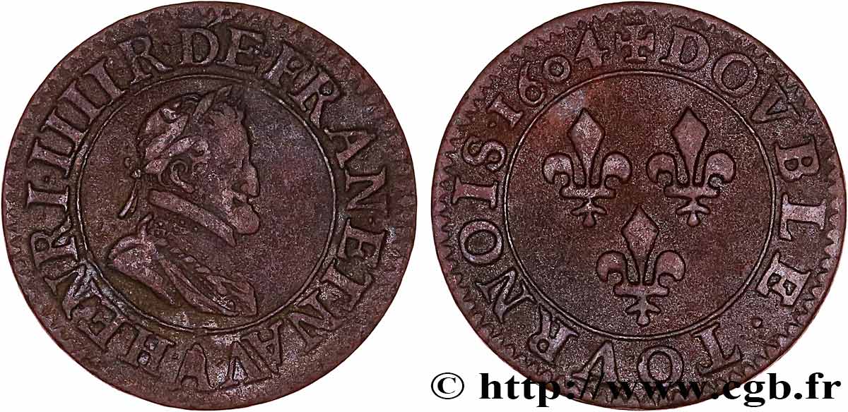 HENRY IV Double tournois, 2e type de Paris (légende française) 1604 Paris, Moulin des Étuves SS
