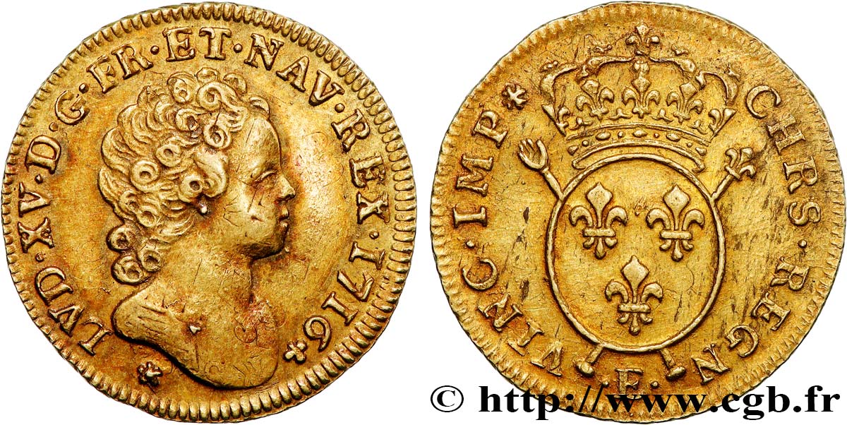 LOUIS XV THE BELOVED Louis d or aux insignes, 2e type 1716 Tours AU