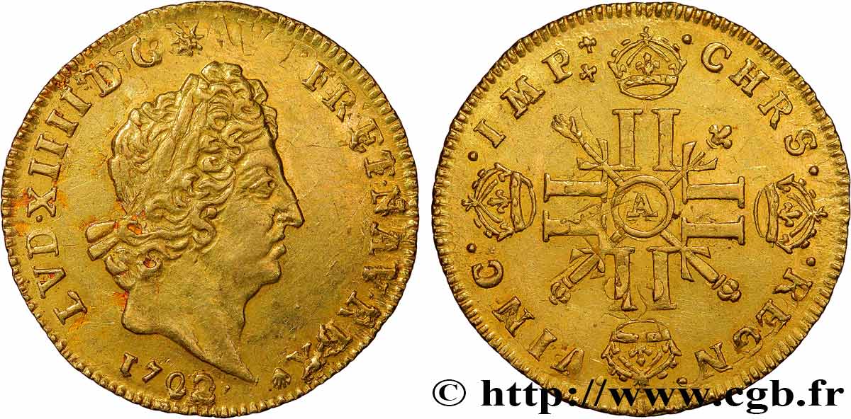LOUIS XIV  THE SUN KING  Demi-louis aux huit L et aux insignes 1702 Paris EBC
