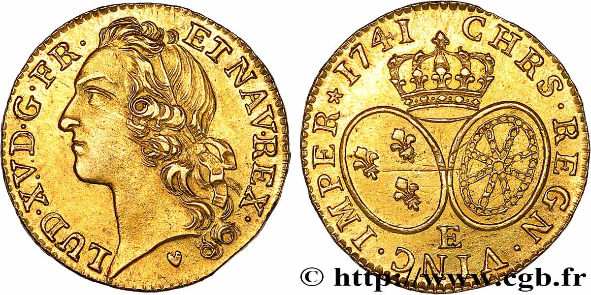 LOUIS XV  THE WELL-BELOVED  Louis d’or aux écus ovales, tête ceinte d’un bandeau 1741 Tours AU