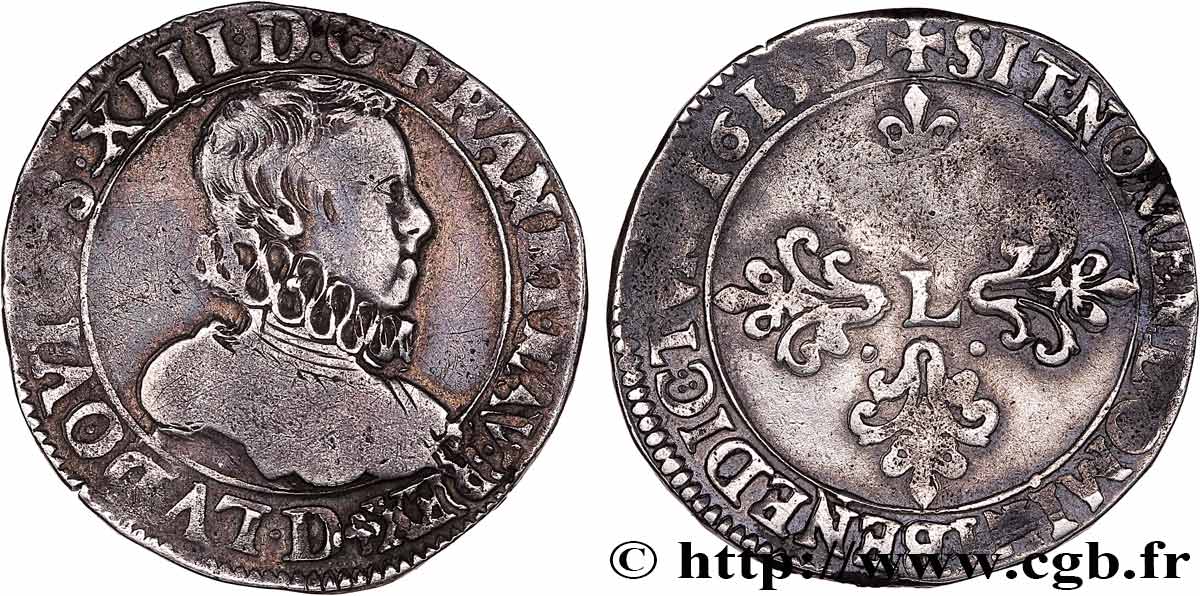 LOUIS XIII  Demi-franc de Lyon 1615 Lyon q.BB