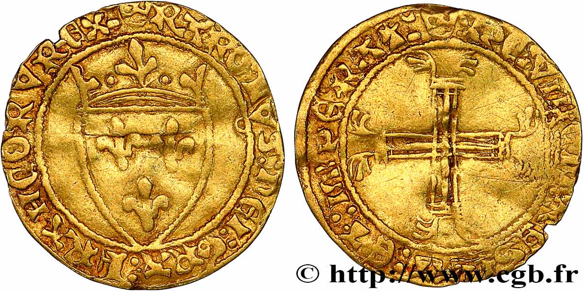CHARLES VII  THE WELL SERVED  Demi-écu d or à la couronne ou demi-écu neuf n.d. Tours VF