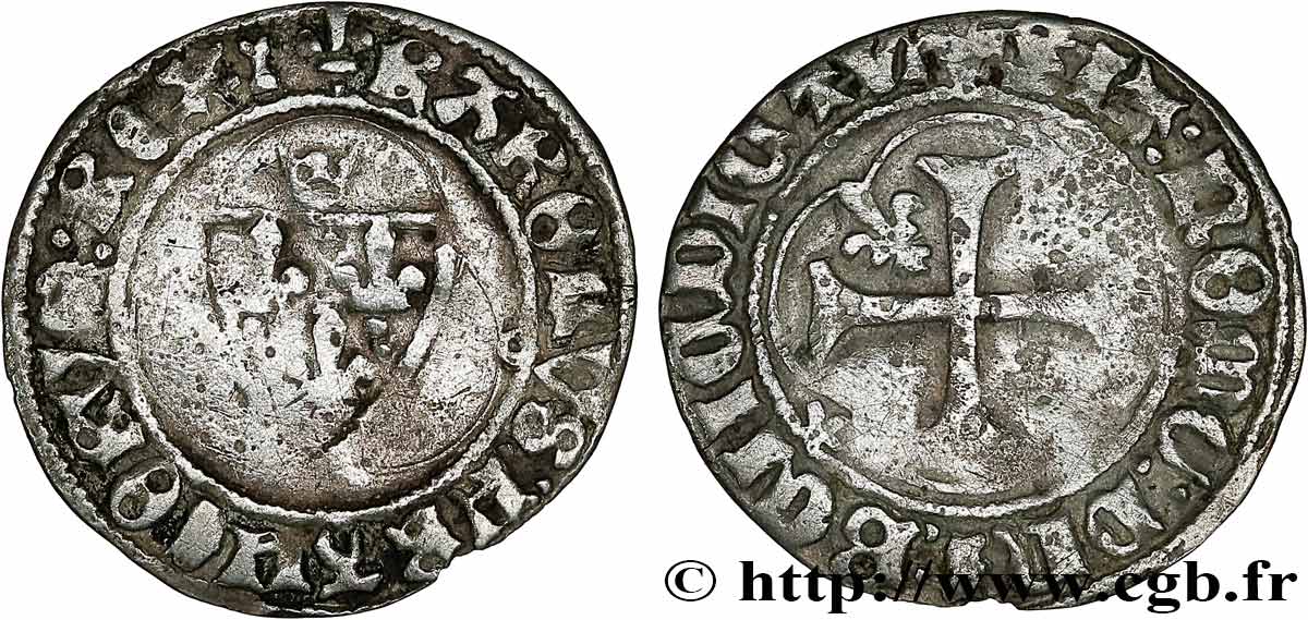 CHARLES VII LE BIEN SERVI / THE WELL-SERVED Petit blanc à la couronne 26/05/1447 Tours VF