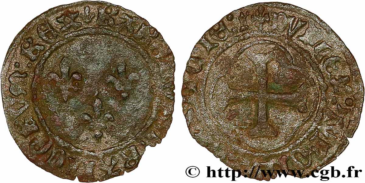 CHARLES VII  THE WELL SERVED  Double tournois, 2e type n.d. Tours XF