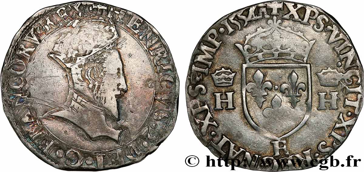 HENRY II Demi-teston à la tête couronnée 1552 Tours fSS/SS