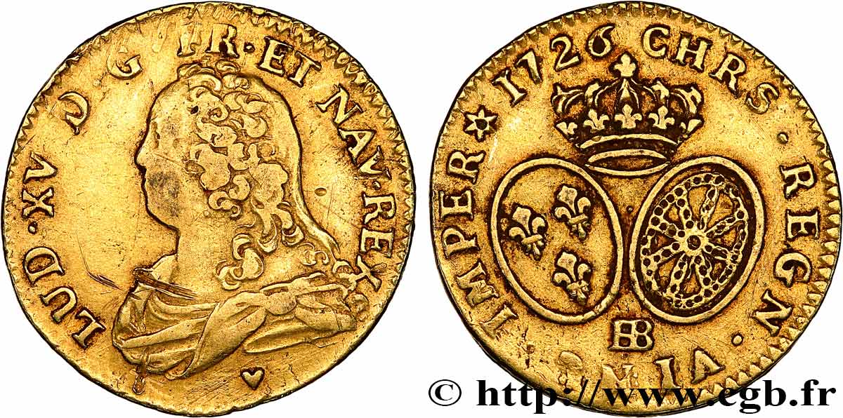 LOUIS XV DIT LE BIEN AIMÉ Louis d or aux écus ovales, buste habillé 1726 Strasbourg TTB