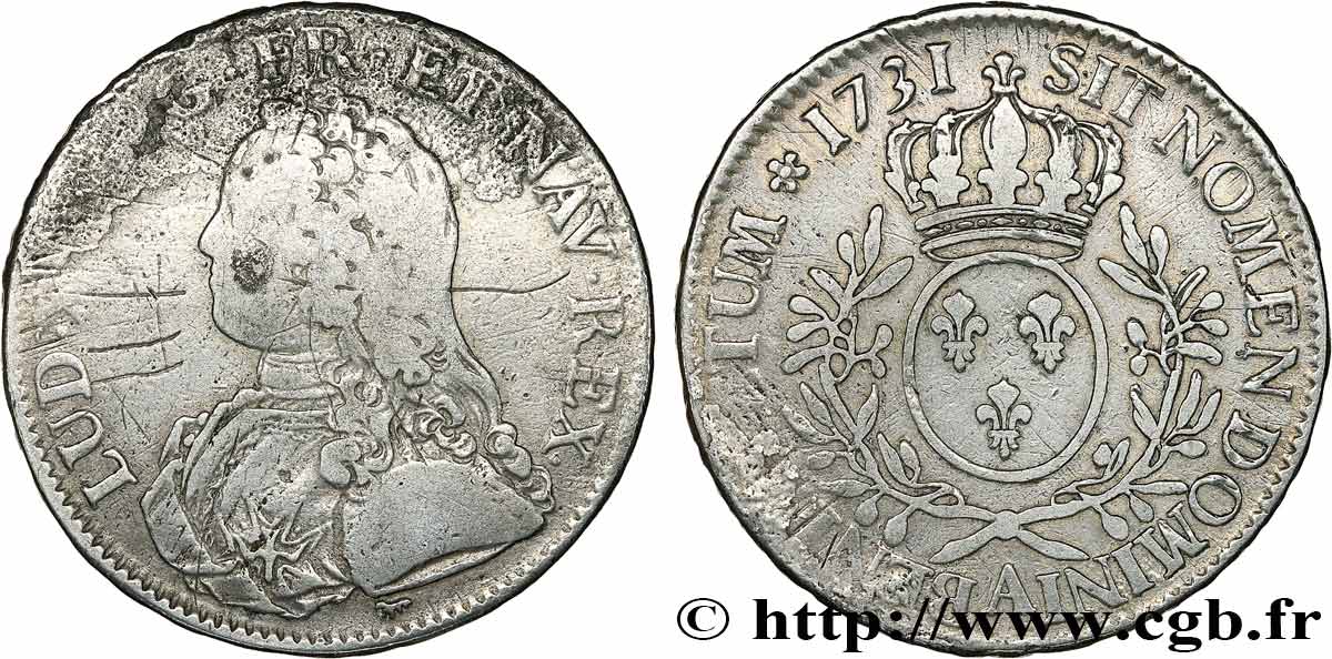 LOUIS XV DIT LE BIEN AIMÉ Écu aux branches d olivier, buste habillé 1731 Paris TB/TB+