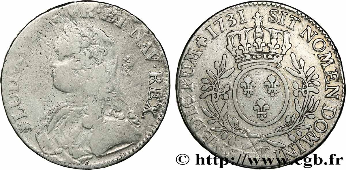 LOUIS XV DIT LE BIEN AIMÉ Écu aux branches d olivier, buste habillé 1731 Nantes TB/TTB