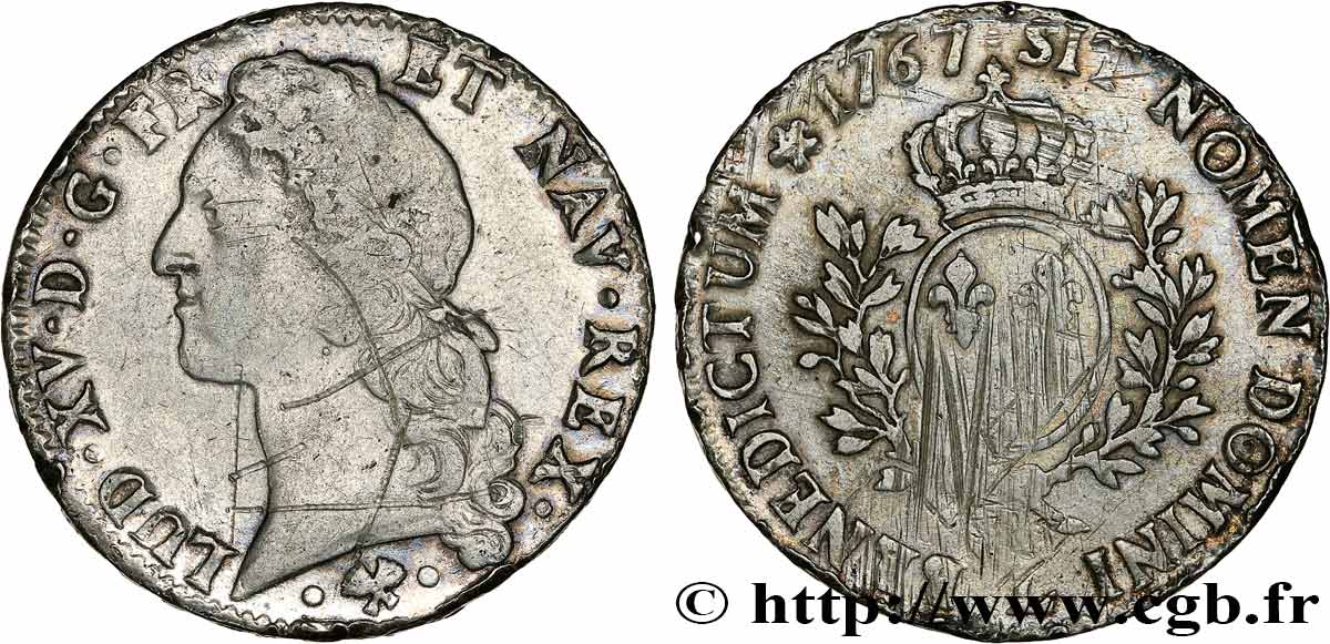 LOUIS XV DIT LE BIEN AIMÉ Écu aux branches d’olivier, tête ceinte d’un bandeau 1767 Bayonne TB