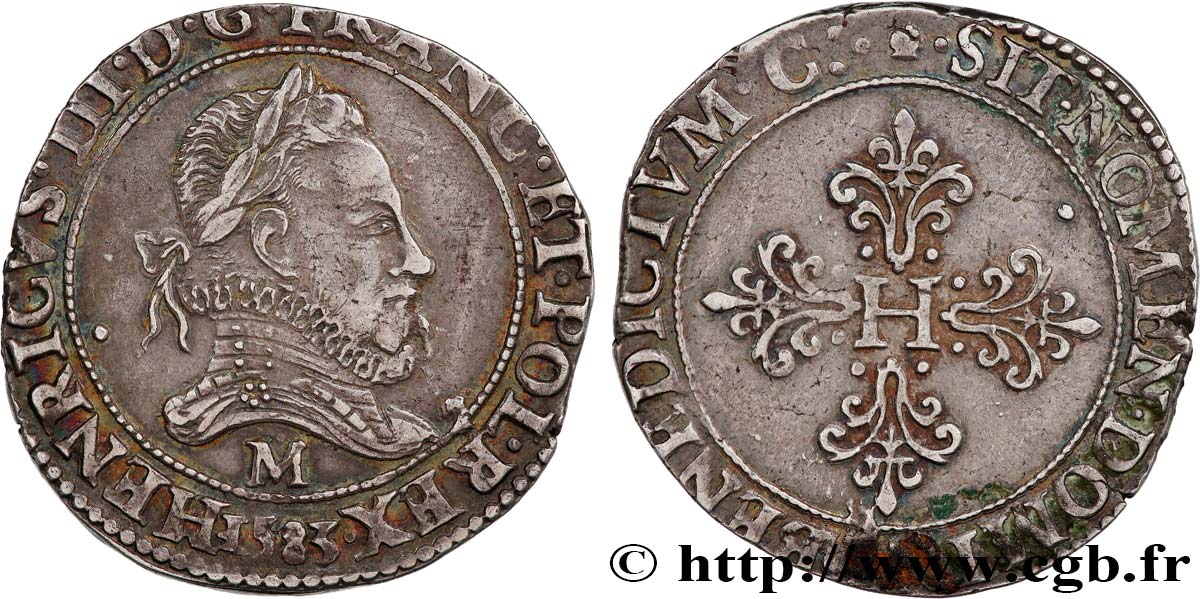 HENRI III Franc au col fraisé 1583 Toulouse TTB