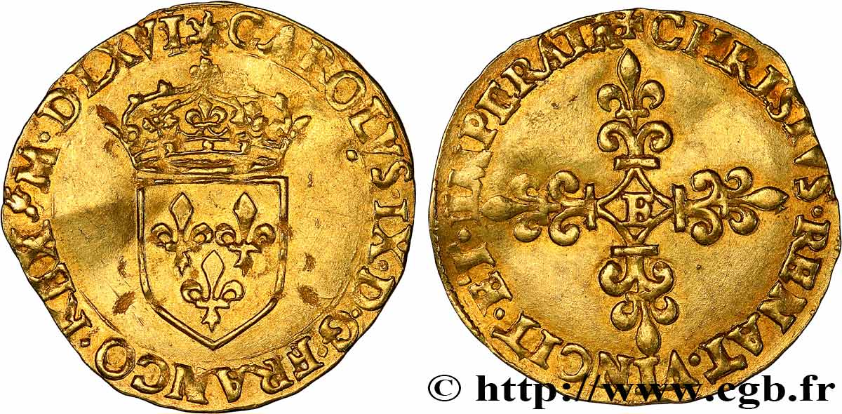 CHARLES IX Écu d or au soleil, 1er type 1566 Tours q.SPL