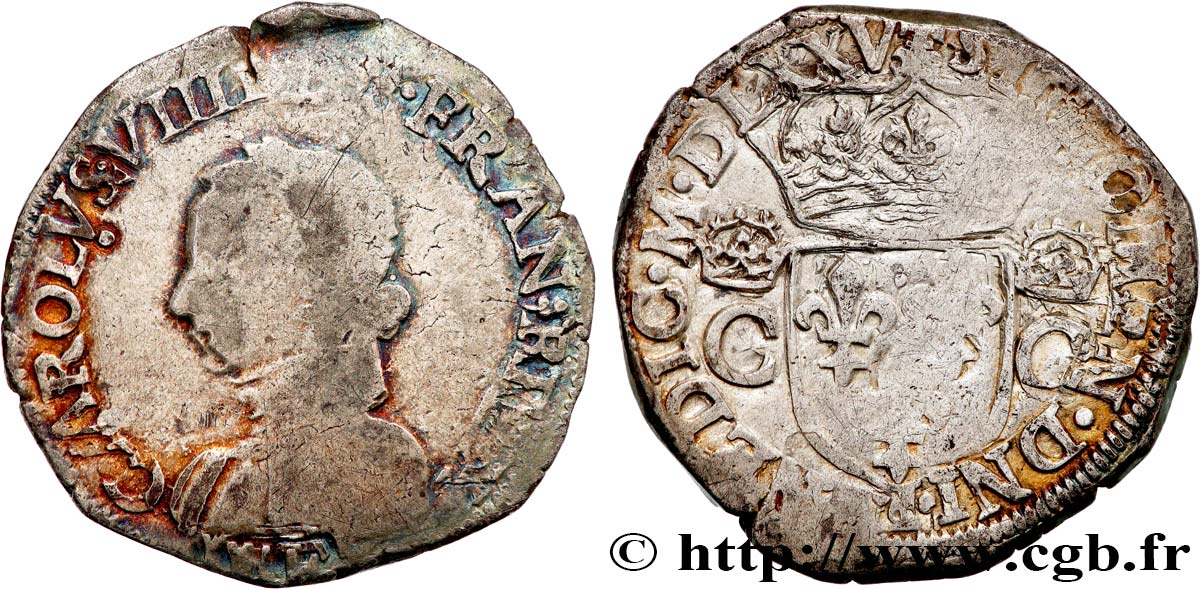 HENRY III. COINAGE IN THE NAME OF CHARLES IX Teston, 2e type 1575 (MDLXXV) Tours VF/VF