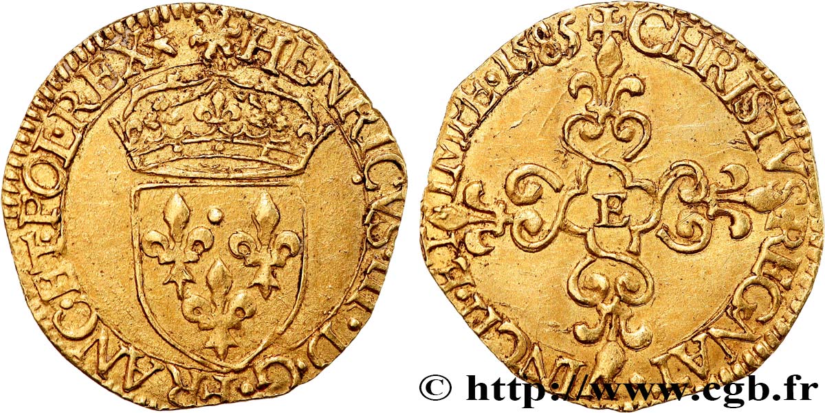 HENRI III Écu d or au soleil, 3e type 1585 Tours TTB+