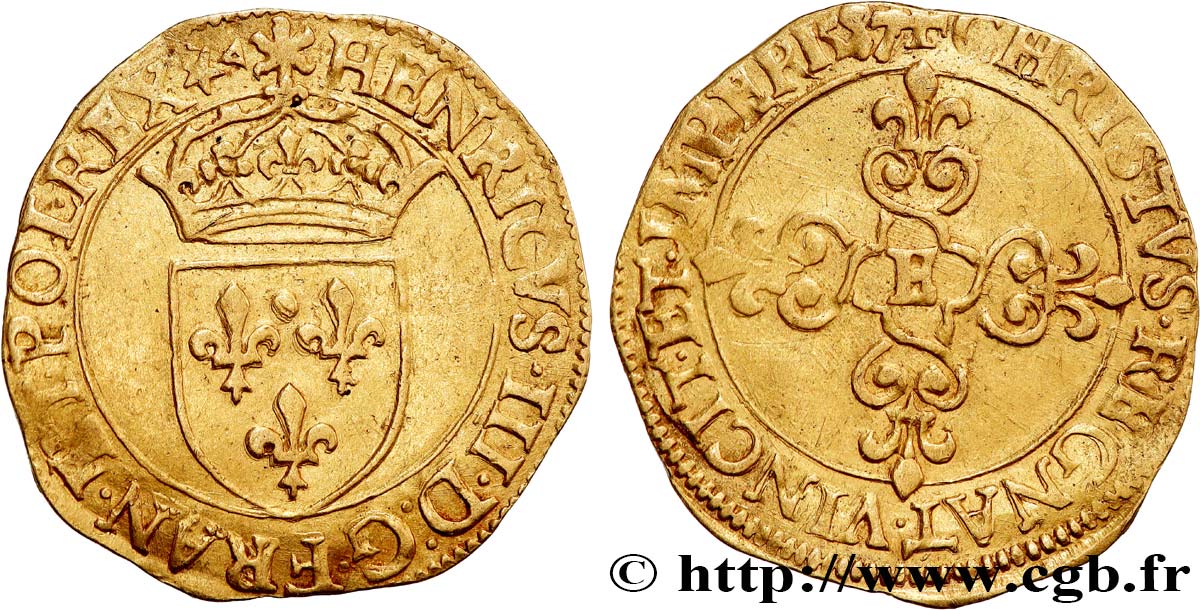 HENRY III Écu d or au soleil, 3e type 1587 Tours MBC+