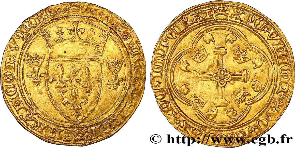 CHARLES VII LE VICTORIEUX Écu d or à la couronne ou écu neuf 12/08/1445 Tournai TTB+