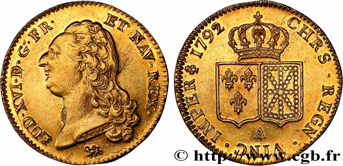 LOUIS XVI Double louis d’or aux écus accolés 1792 Paris fVZ/VZ