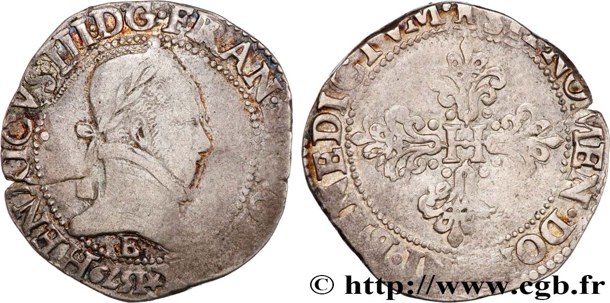 HENRY III Franc au col plat 1579 Tours BC+