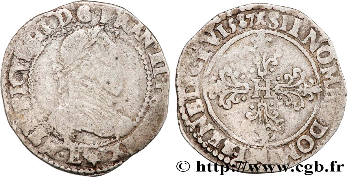 HENRY III Demi-franc au col gaufré 1587 Tours BC/BC+